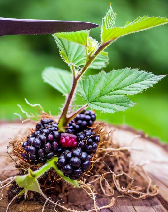 Esqueje de zarzamora listo para ser plantado, ideal para propagar nuevas plantas y cultivar frutos frescos en tu jardín.